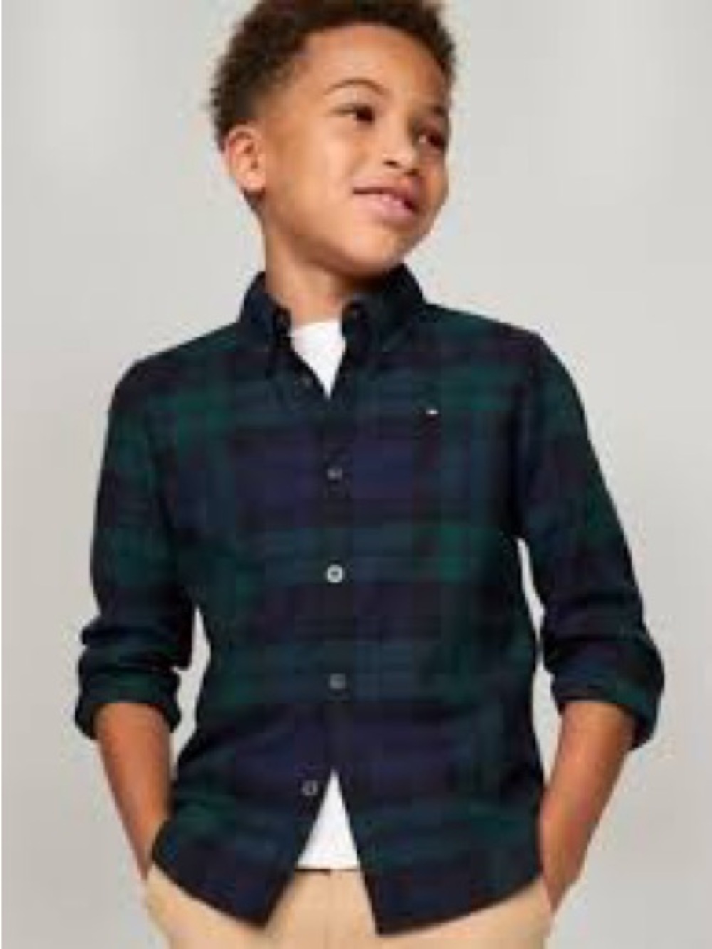 NEW! Tommy Hilfiger Boys Plaid Stretch Oxford Shirt Size Small (8) Blue Green